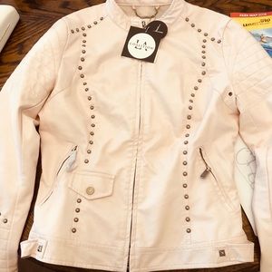 Blush colored vegan leather jacket